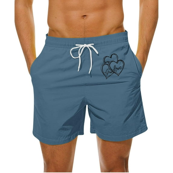 Aueoeo Men Hawaiian Beach Shorts Heart Love Printed Plus Size Shorts Drawstring Casual Quick Dry Shorts Lightweight Soft Shorts With Pocket 4X-L