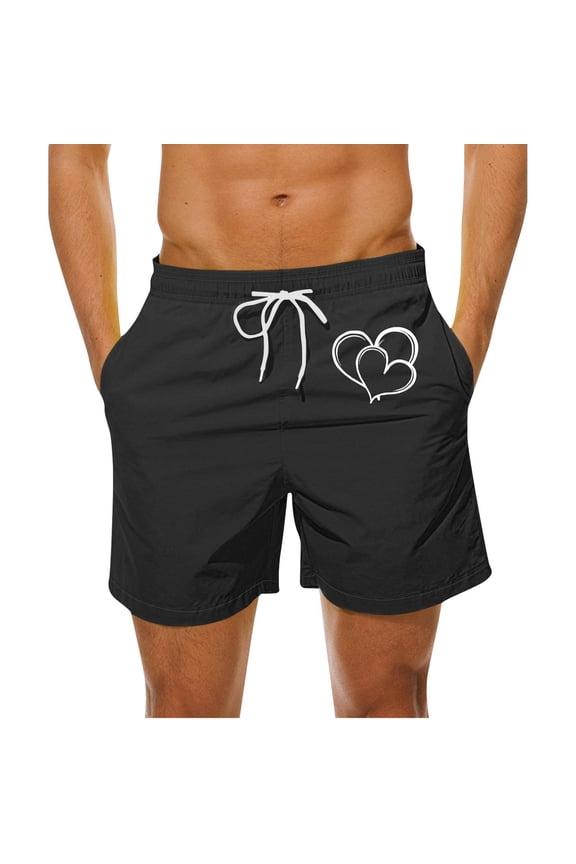 Men Hawaiian Beach Shorts Heart Love Printed Plus Size Shorts Drawstring Casual Quick Dry Shorts Lightweight Soft Shorts With Pocket 5X-L