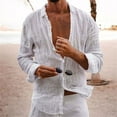 thumbnail image 1 of Aueoeo Men Linen Shirt Button -Down Long Sleeve Cotton T-Shirt Beach Laple Collar Casual 2025 Summer Shirts White 3X-L, 1 of 6