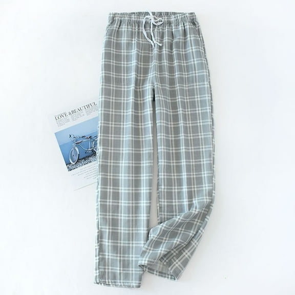 Aueoeo Men Pajama Pants Plaid Sleep Pants Straight-Leg Barrel Drawstring Pajama Full Length Pants Lightweight Housewear For Men