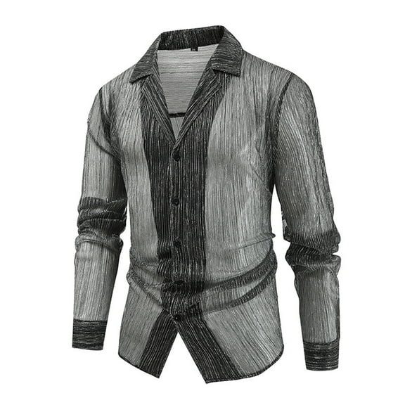 Aueoeo Men'S Long Sleeve Lapel Top/Shirt Regular Fits Shirt Button Up Shirts Party Prom Wedding Shirt Black M