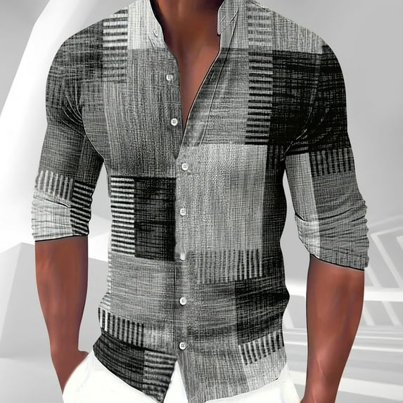 Aueoeo Men'S Regular Fits Dress Shirts Trend Color Block Shirt Long Sleeved Button Up Collar Shirt With Contrasting Color Blocks Gray L