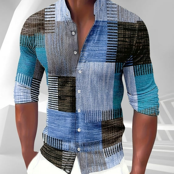 Aueoeo Men'S Regular Fits Dress Shirts Trend Color Block Shirt Long Sleeved Button Up Collar Shirt With Contrasting Color Blocks Light Blue XL