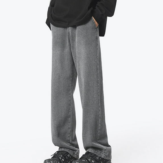 Aueoeo Men'S Relaxed Straight Jean Elastic Waist Jeans Relaxed Fits Pants With Zipper And Button Black L