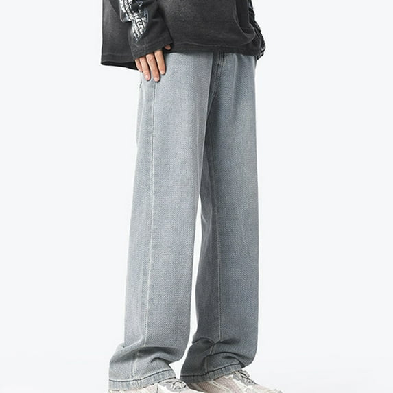 Aueoeo Men'S Relaxed Straight Jean Elastic Waist Jeans Relaxed Fits Pants With Zipper And Button Blue L