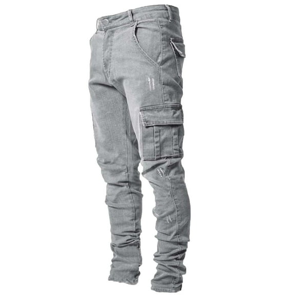 Aueoeo Men'S Relaxed Straight Jean Elastic Waist Jeans Relaxed Fits Pants With Zipper And Button Gray L