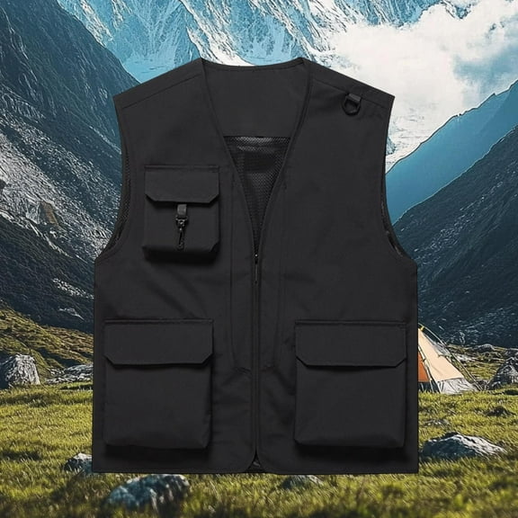 Aueoeo Men Travel Vests Sports Multi-Bag Casual Loose Mountaineering Tooling Outdoor Sleeveless Motorcycle Vests