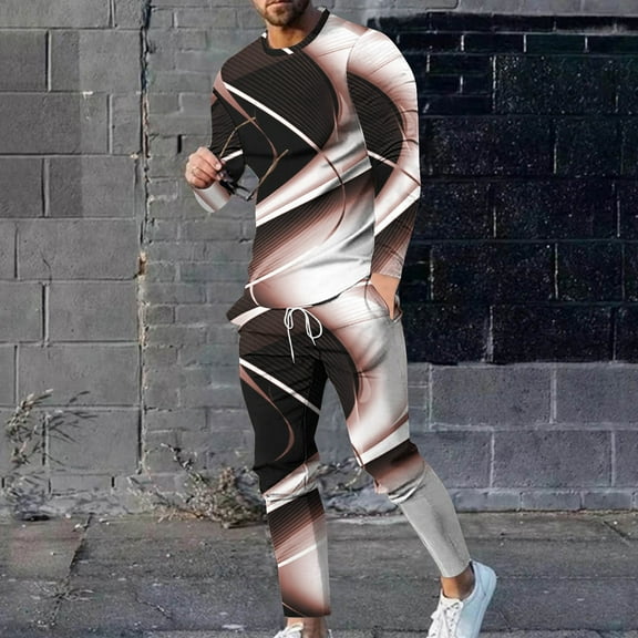 Aueoeo Men's 2 Pieces Graphic Printed Set Shirt Long Sleeve and Casual Drawstring Beach Pants Summer Yoga Outfits