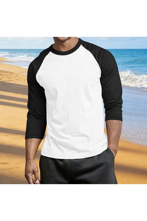 Men's 3/4 Sleeve Baseball T-Shirt, Casual Crew Neck Tee Fashion Trendy Top for Daily & Outdoor Wear