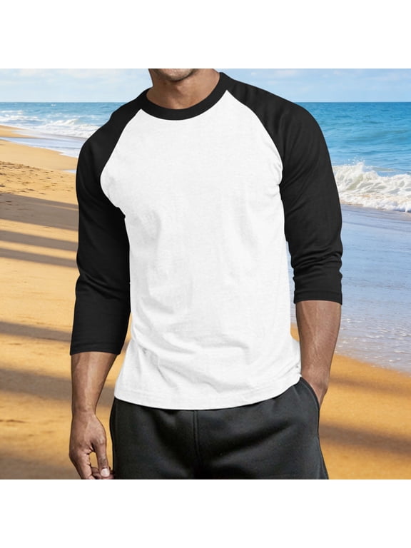 Men's 3/4 Sleeve Baseball T-Shirt, Casual Crew Neck Tee Fashion Trendy Top for Daily & Outdoor Wear