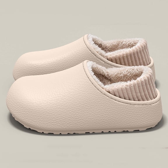 Aueoeo Men's And Women's Closed-Toe Slippers Outdoor Wear Thick-Soled Soft Waterproof Fleece-Lined Warm Shoes