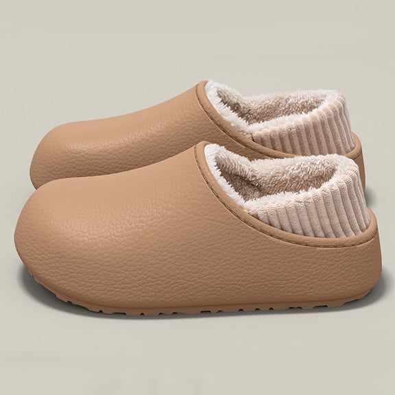 Aueoeo Men's And Women's Closed-Toe Slippers Outdoor Wear Thick-Soled Soft Waterproof Fleece-Lined Warm Shoes