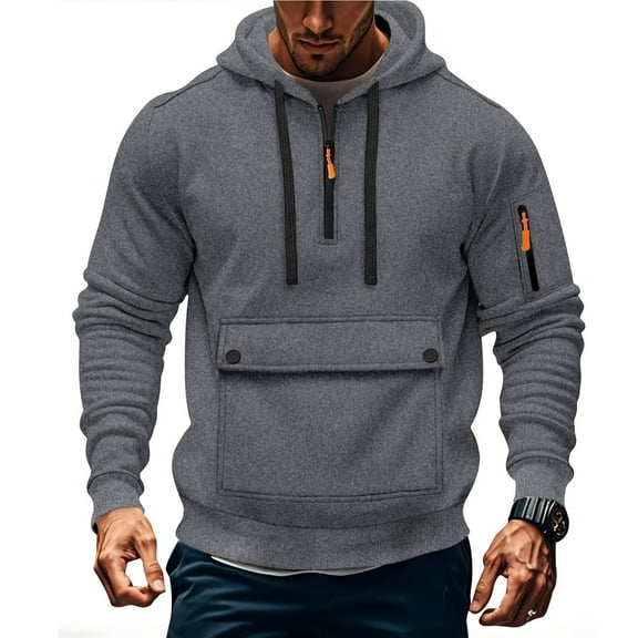 Aueoeo Men's Athletic Tracksuit Hooded 1/4 Zipper Workout Sweatsuit Active Jackets Long Sleeved Crew Neck Casual Tops
