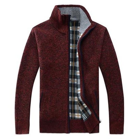 Aueoeo Men's Cardigan Sweaters Knitted Stand Collar Regular Fitted Jacket Full Zip Fleece Lined Winter Warm Coat on Clearance