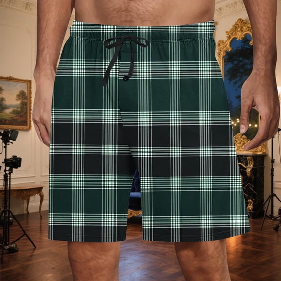 Aueoeo Men's Cargo Shorts Plaid Printed Elastic Waist Drawstring Shorts Summer Casual Big & Tall Relaxed Fitted Work Shorts