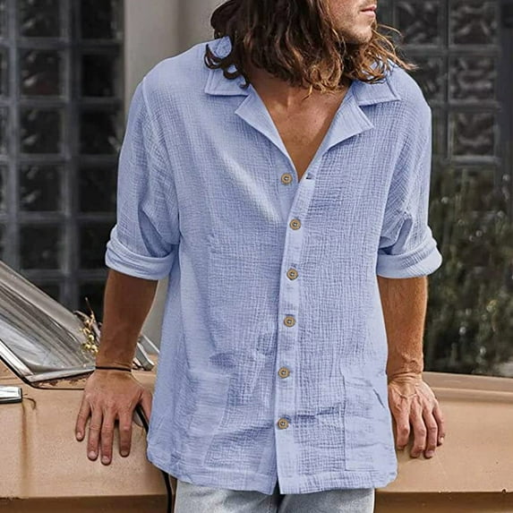 Aueoeo Men's Casual Button Up Shirts Long Sleeve Business Dress Shirt with Pockets Relaxed Fit Blouse