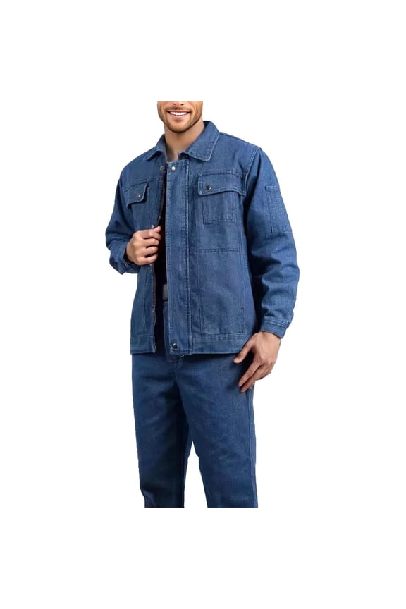 Men's Casual Denim Set Long Sleeve Laple Collar Button Up Jackets & Fashion Jean Trousers Suits