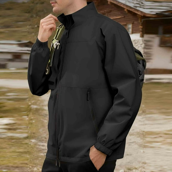 Aueoeo Men's Casual Jackets Trendy Fashion Full Zipper Cargo Jacket Outdoors Hiking Lapel Coat with Zipper Pockets