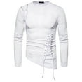 thumbnail image 1 of Aueoeo Men's Casual Shirts Long Sleeve Round Neck Casual Summer Shirts Beach Wedding Shirt with Side Lace Up Drawstring L, 1 of 9
