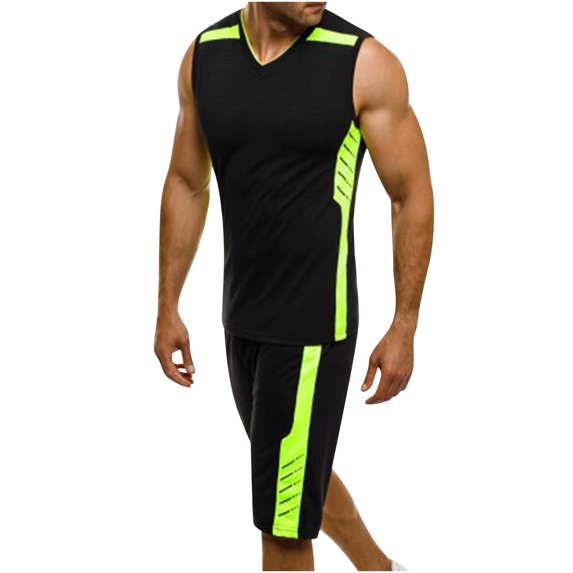 Aueoeo Men's Casual Sports Sets Vests Sleeveless T-shirt & Shorts Set Sweatpant Jogger Workout Suit For Basketball, Soccer