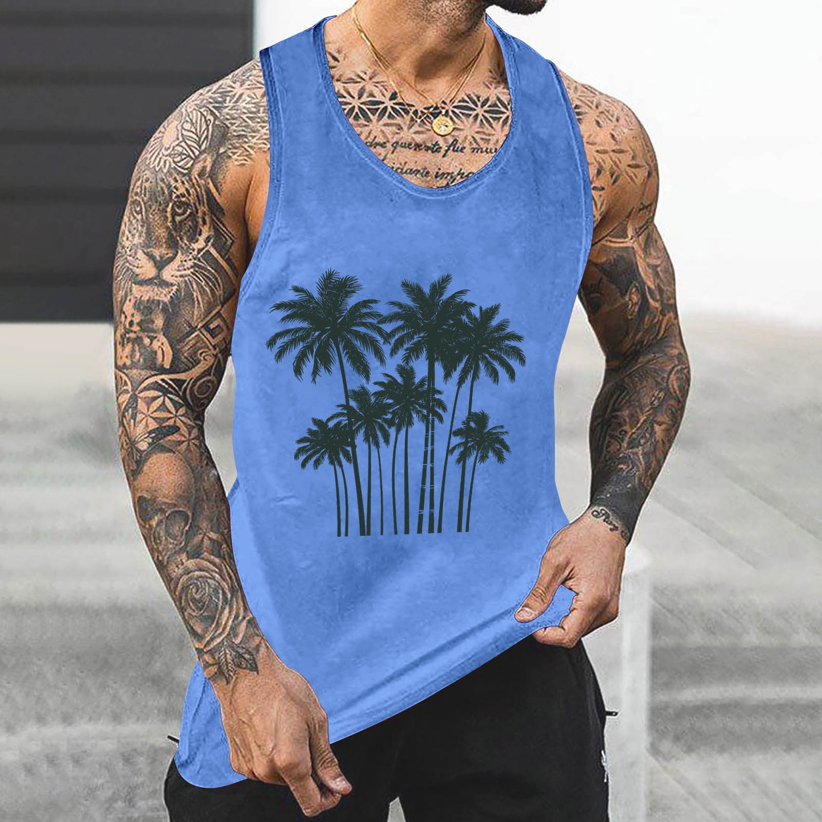 Aueoeo Men's Casual Tank Top with Graphic Printed, Sleeveless Muscle ...