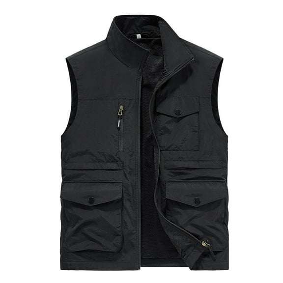 Aueoeo Men's Casual Vests Turn Down Collar Plus Size Spring Waistcoat Multi Pocket Full Zipper Outerwear Winter Coats for Men