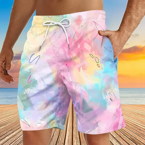 Aueoeo Men's Color Print Shorts Beach Casual Quick Dry Shorts Lightweight Soft Plus Size Drawstring Shorts M