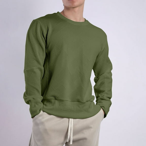 Aueoeo Men's Crew Neck T-Shirt Causal Long Sleeve Pullover Solid Color Comfy Spring Fall Regular Fits Tee L