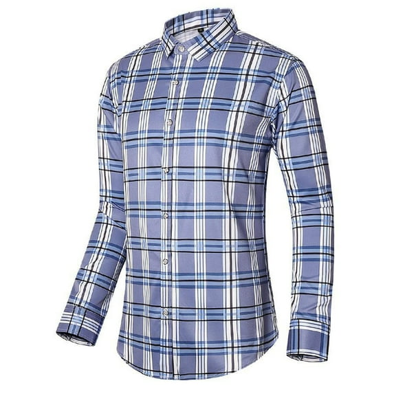Aueoeo Men's Dress Shirts,Men's Casual Fashion Loose Plus Size Combination Plaid Long Sleeved Shirt (Available in Big & Tall)