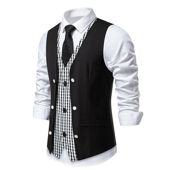 Aueoeo Men's Dress Vests Suit Twill Cloth Waistcoat Formal Business Slim Fits V-neck Sleeveless Jacket with Button