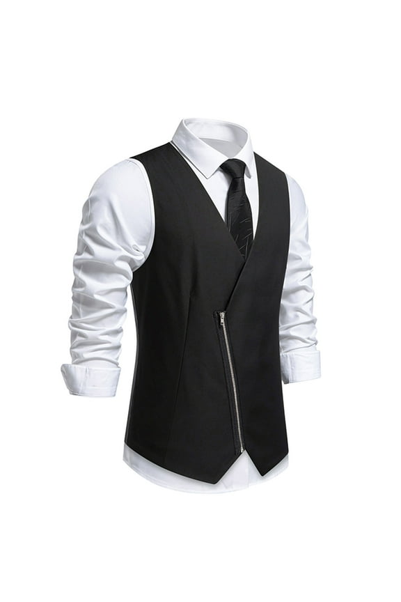 Men's Dress Vests Suit Twill Cloth Waistcoat Formal Business Slim Fits V-neck Sleeveless Jacket with Zipper