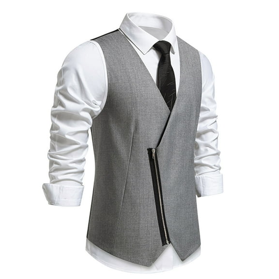 Aueoeo Men's Dress Vests Suit Twill Cloth Waistcoat Formal Business Slim Fits V-neck Sleeveless Jacket with Zipper