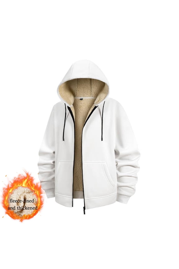 Men's Fall Jacket Zip Up Fleece Solid Color Jackets Winter Warm Fuzzy Lined Coat Hoodie with Pokect