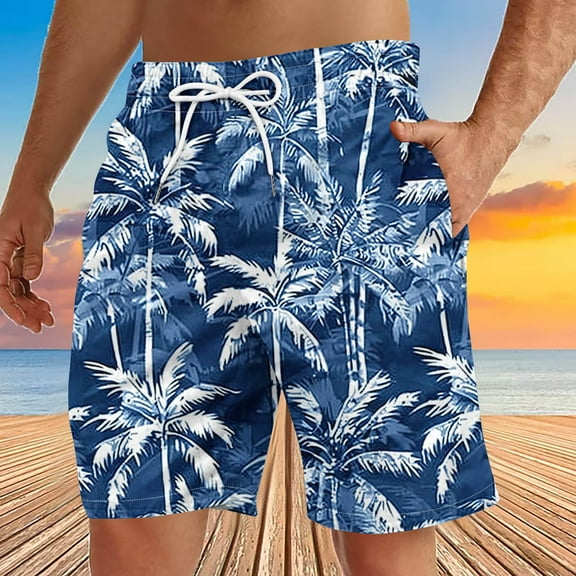 Aueoeo Men's Hawaiian Beach Shorts Summer Casual Shorts Plus Size Quick Dry Elastic Waist Drawstring Lightweight Shorts with Pocket S