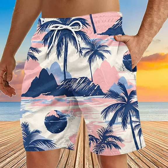 Aueoeo Men's Hawaiian Beach Shorts Summer Casual Shorts Plus Size Quick Dry Elastic Waist Drawstring Lightweight Shorts with Pocket S