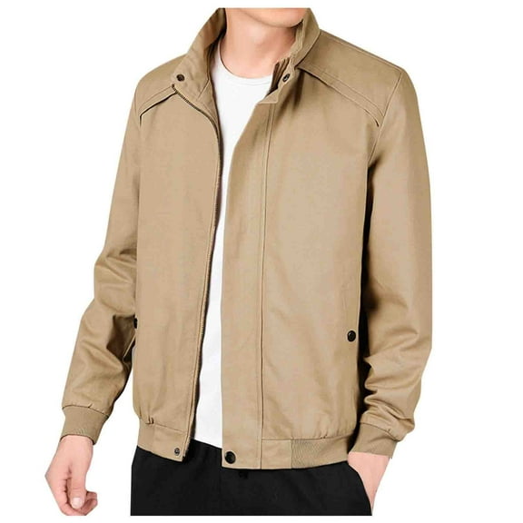Aueoeo Men's Jacket Warm Zip Up Spring Coat Lightweight Casual Windbreaker Jacket with Pockets on Clearance