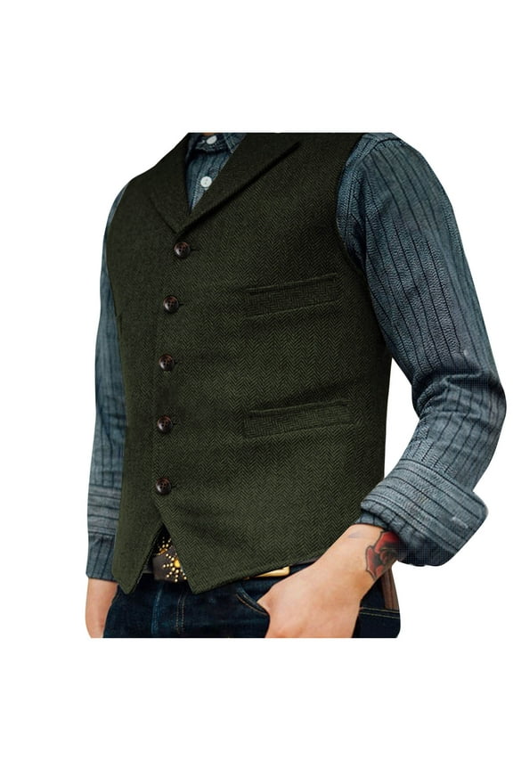 Men's Laple Collar Vests Vintage Suit Sleeveless Waistcoat Button Up Jacket For Wedding Groomsmen