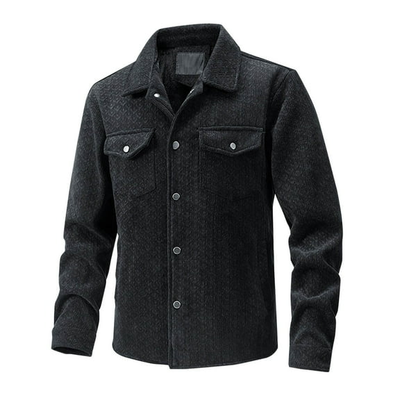 Aueoeo Men's Long-Sleeve Fleece Shirt Jacket Men's Fashion Casual Solid Color Pockets Buttons Long Sleeve Outwear Coat Jacket on Clearance