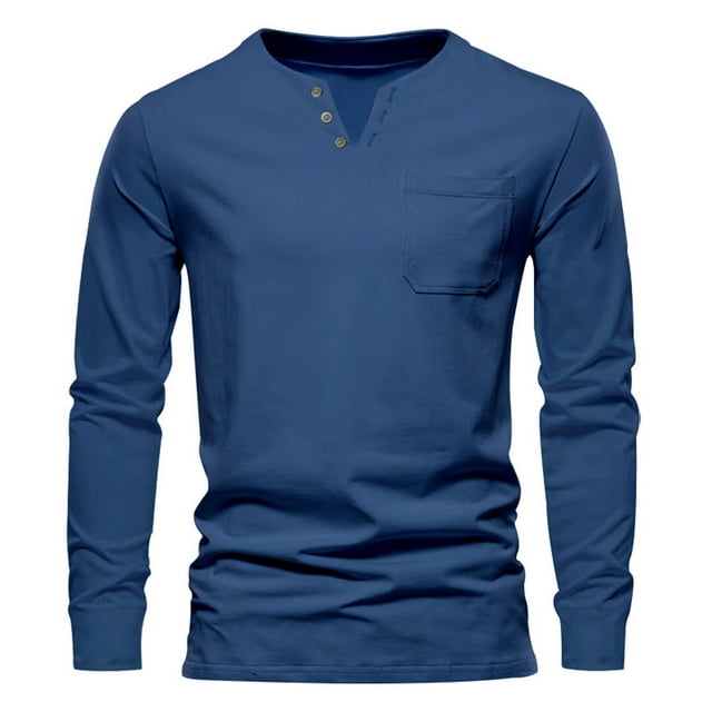 Aueoeo Men's Long Sleeve Henley Shirts Stretch Ribbed T-Shirts Fashion Casual Basic Tops Button Up Shirt