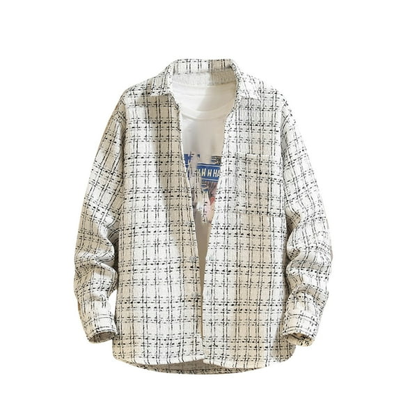 Aueoeo Men's Long Sleeve Shirts,Men's Small Fragrant Jacket With Fabric Long Sleeved Loose Plaid Casual Loose Oversized Shirt Long Sleeved Lapel Top/shirt (Available in Big & Tall)