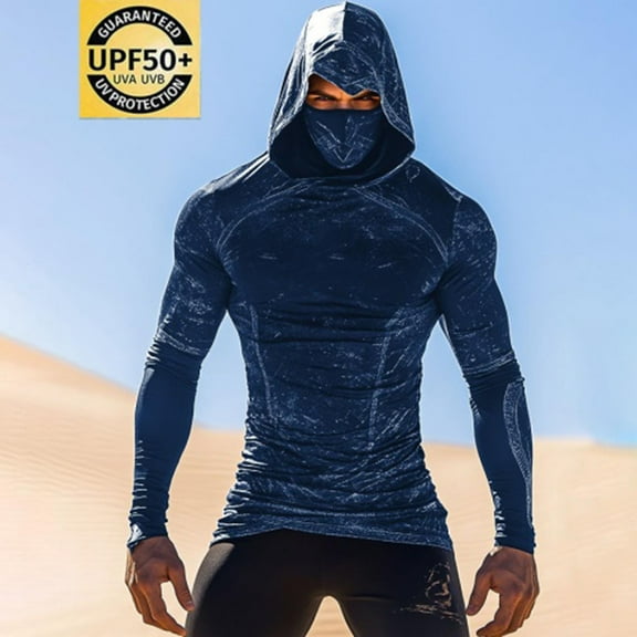 Aueoeo Men's Mask Hooded Blouse Comfortable Soft Shirt Long Sleeve Fishing Outdoor Fall Warm Hiking Lightweight Shirts