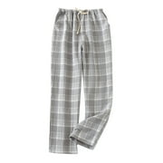 AUEOEO Men's Pajama Pants -Big & Tall Knit Cotton Flannel Plaid Bottoms- Button Fly Extended Sizes Knit Sleep Pajama Pant on Clearance