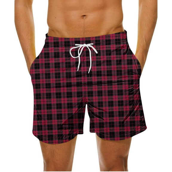 Aueoeo Men's Plaid Checkered Shorts High Waist Drawstring Waist Trunks Lightweight Casual Shorts With Pockets