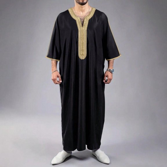 Aueoeo Men's Robe Muslim Clothes Loose Fits Dresses Long Sleeve Casual Formal Dubai Thobe Ramadan Middle Islamic Cloth Shirt Gown
