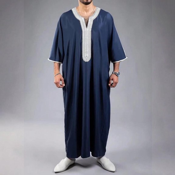 Aueoeo Men's Robe Muslim Clothes Loose Fits Dresses Long Sleeve Casual Formal Dubai Thobe Ramadan Middle Islamic Cloth Shirt Gown