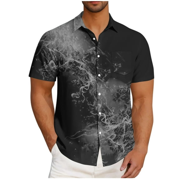 Aueoeo Men's Short Sleeve Casual Button Up Shirts Plus Size Wrinkle Free Untucked Shirt Summer Printed Stretch Dress Shirts