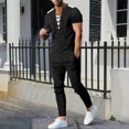 thumbnail image 1 of Aueoeo Men's Short Sleeve Shirt & Pants Sets Summer Two Piece Outfits Front Lace Up Tracksuit Casual Athletic Sports Suits, 1 of 9