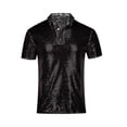 thumbnail image 1 of Aueoeo Men's Short Sleeved Shirts Fashion Solid Color Sequin Top Glittering Laple Collar Party Club Dance Trendy Shirt, 1 of 3