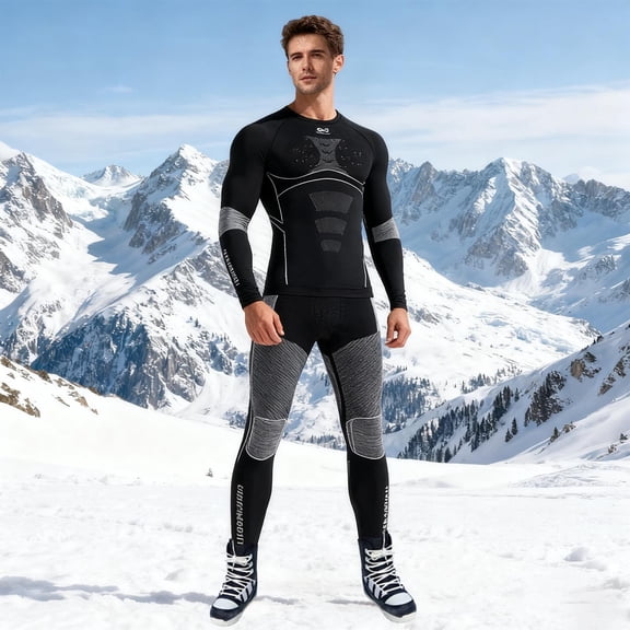 Aueoeo Men's Skiing 2 Piece Set Winter Outdoor Cycling Running Hiking Sports Soft Comfy Thermal Lougewear Set
