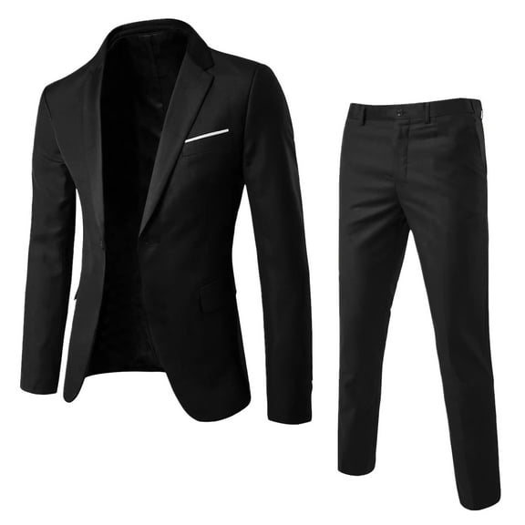 Aueoeo Men’s Slim Fits Suit One Button 2-Piece Blazer Dress Business Wedding Party Jacket Blazer & Pants Set Black XX-Large